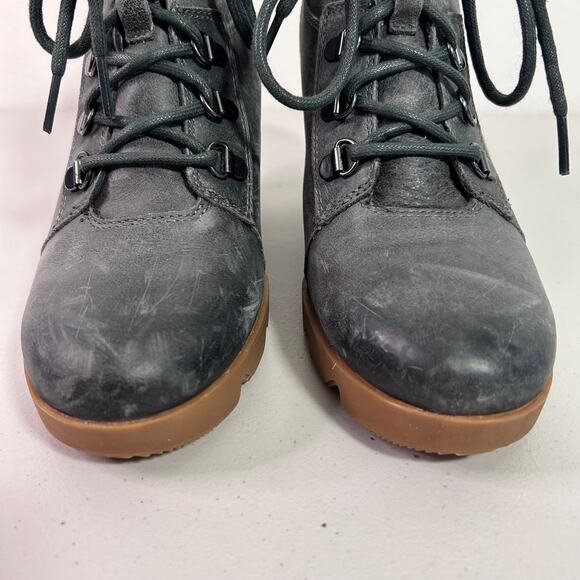 Sorel Womens Joan Uptown Wedge‎ Heel Boot Lace Up Zip Leather Gray Size 9.5 - Picture 12 of 14